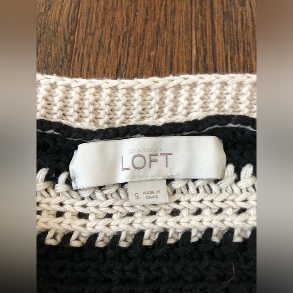 Ann Taylor LOFT Women’s S Black/Cream Open-Stitch Knit Short-Sleeve Sweater EUC! - Picture 4 of 10